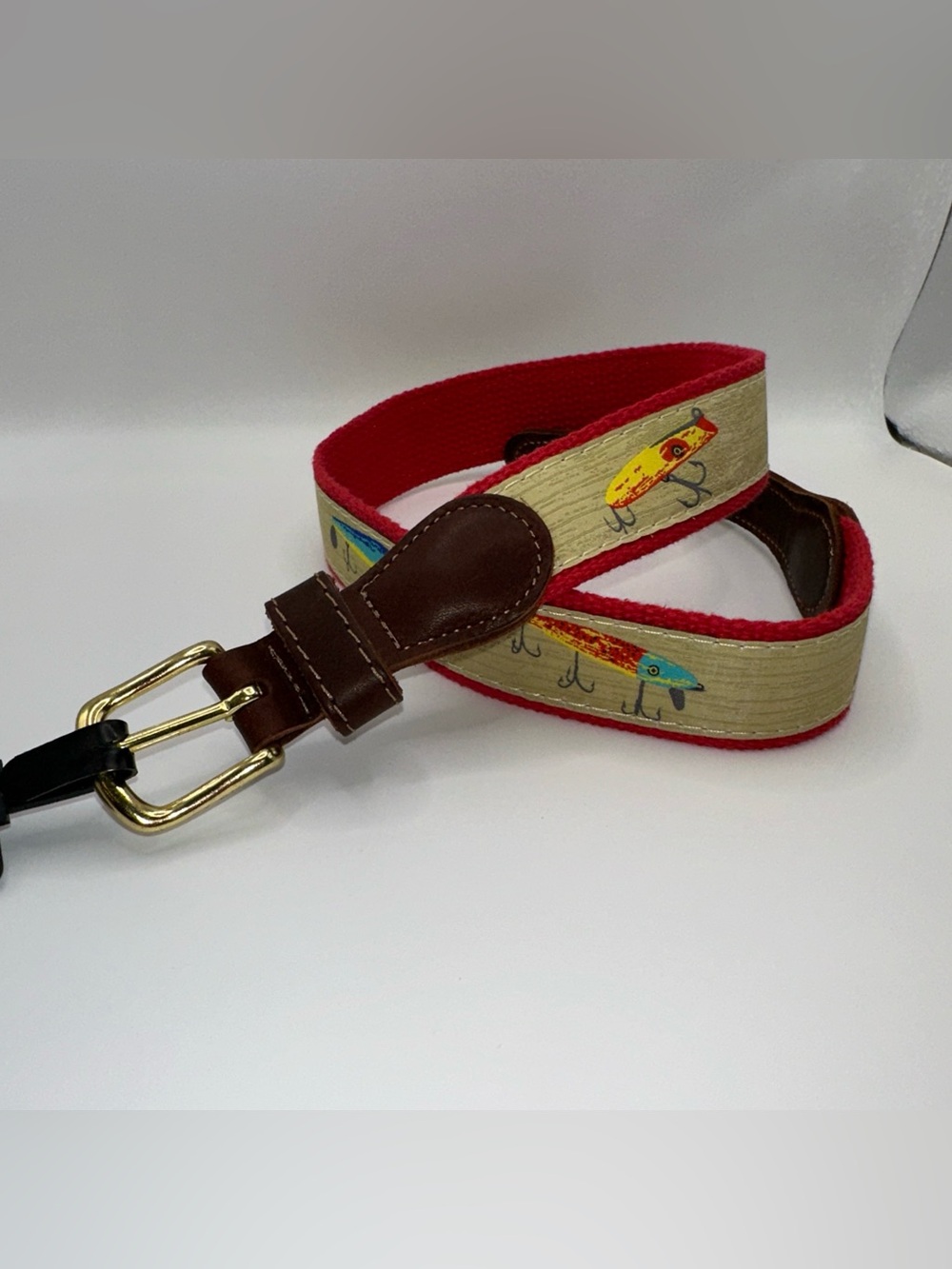 Preston Leather Fishing Lures Belt Solid Brass Buckle Kids Size 24 Made in USA